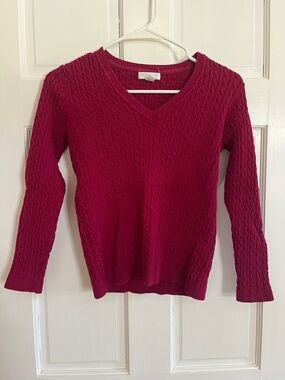 Charter Club Cable Knit V-Neck Sweater in Berry Red